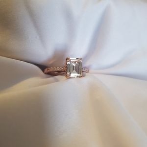 Beautiful 3ct Emerald Cut CZ, Rose Gold Silver Engagement Wedding Ring